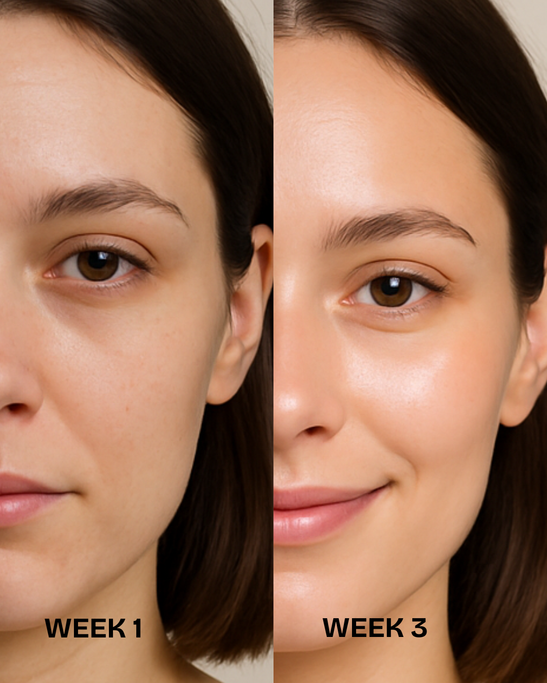 Before and after results using Citrus Glow Elixir Vitamin C face oil for radiant skin